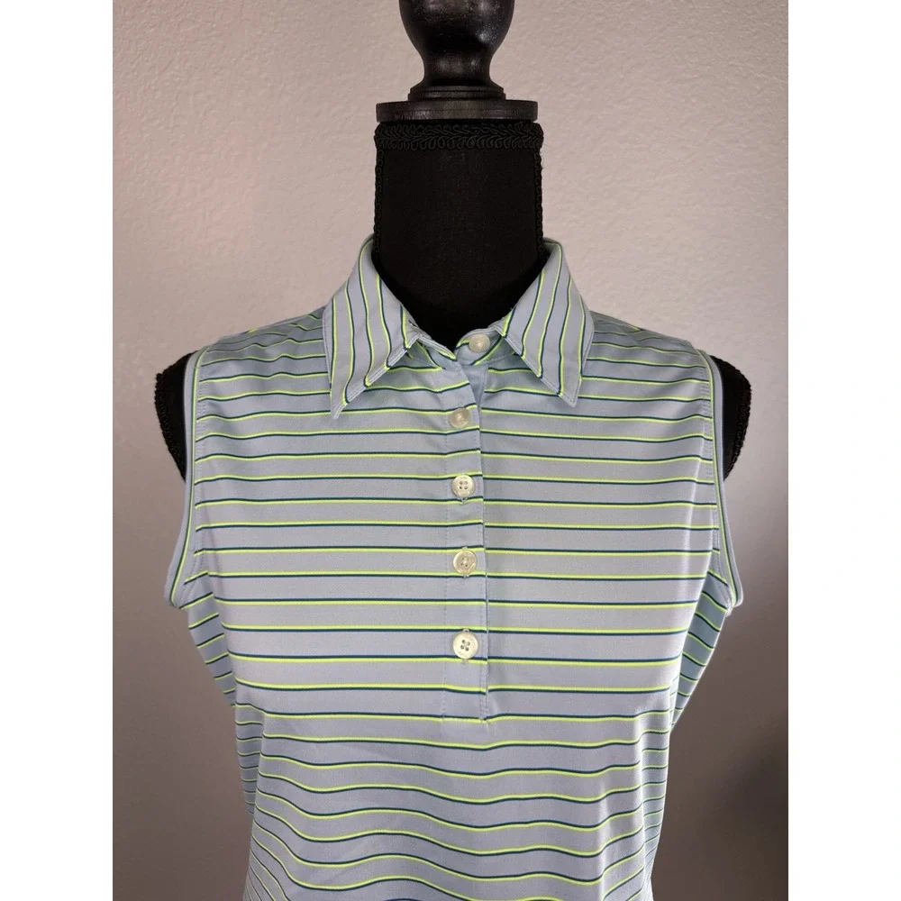 Nike Golf Polo Shirt Striped Embroidered Logo Blue Short Sleeve Women Medium